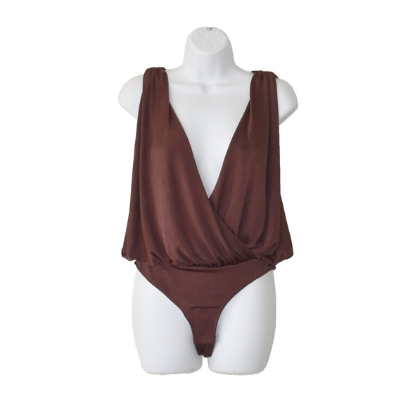 A8 NEW INTIMATELY FREE PEOPLE Nutmeg Night Owl Drape Shoulder Bodysuit Size $68 - Picture 1 of 7